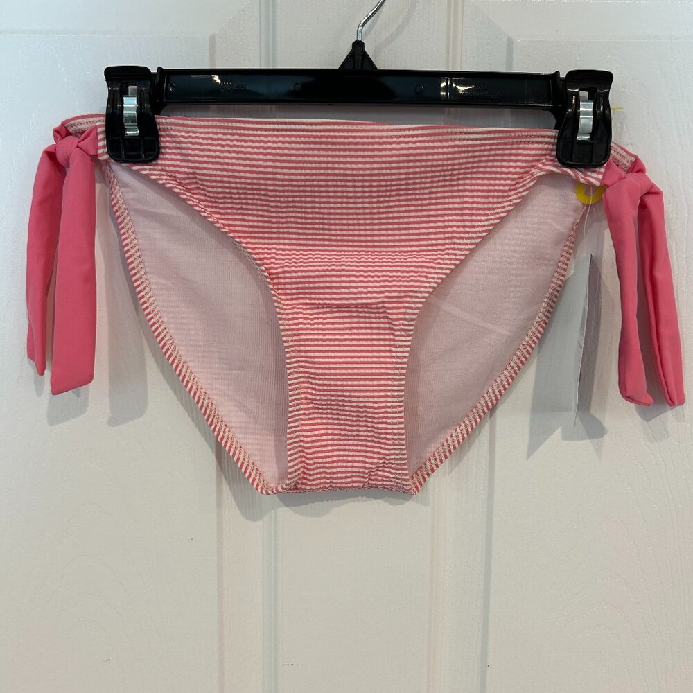 Lauren James NWT Pink Seersucker Side Tie Bikini Bottom M